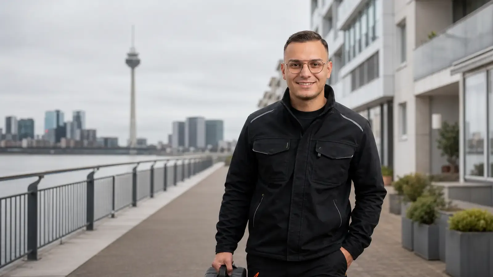KI-generierte Szene mit Anis Ziani in einer Kulisse von Düsseldorf