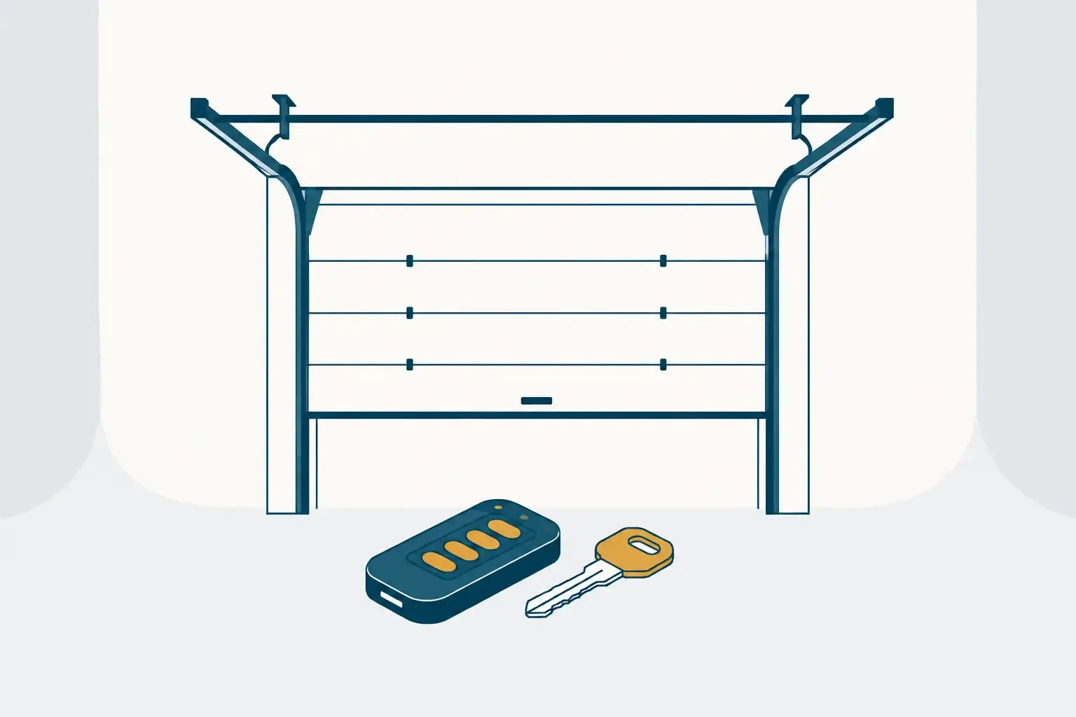 Abstrakte Illustration eines Garagentors mit Funksender und Schlüssel