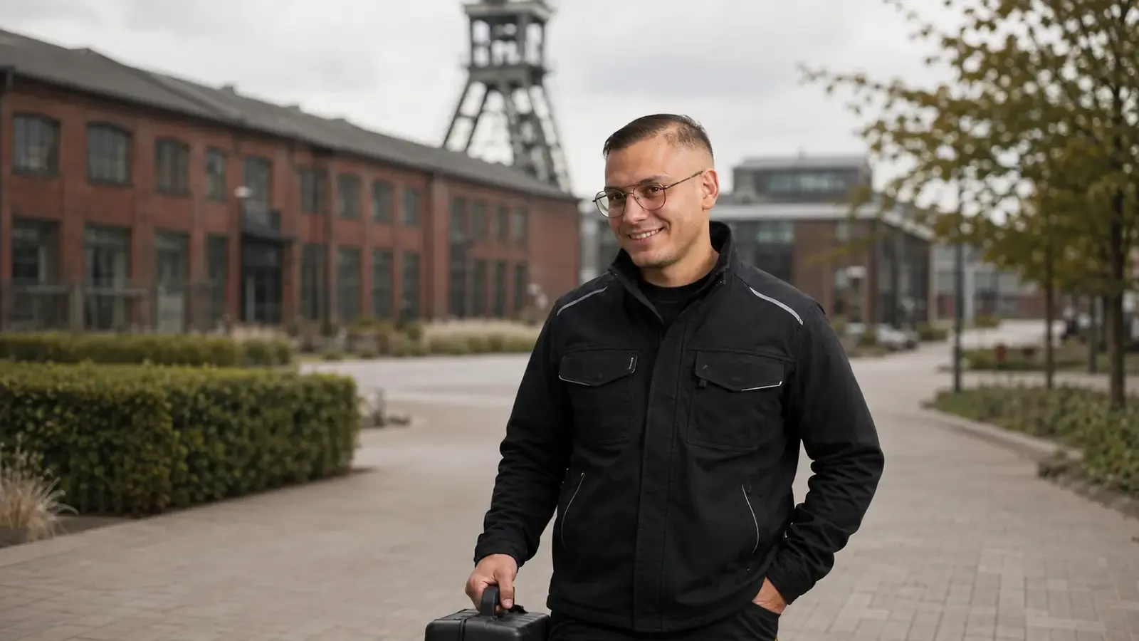 KI-generierte Szene mit Anis Ziani in einer Kulisse von Kamp-Lintfort