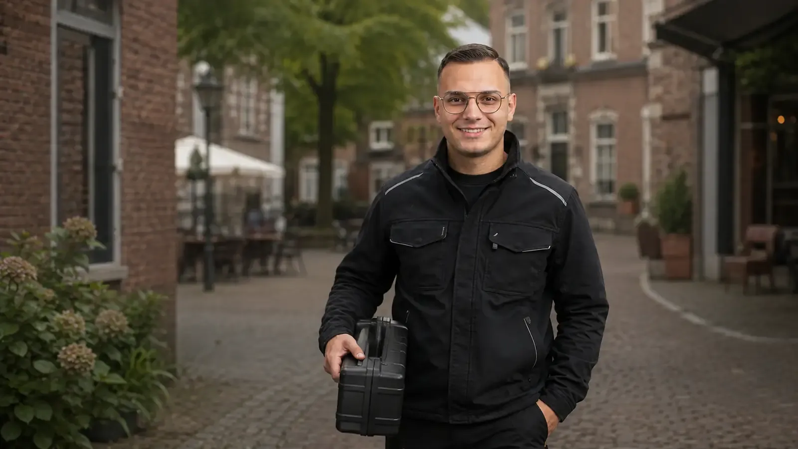 KI-generierte Szene mit Anis Ziani in einer Moerser Altstadtkulisse