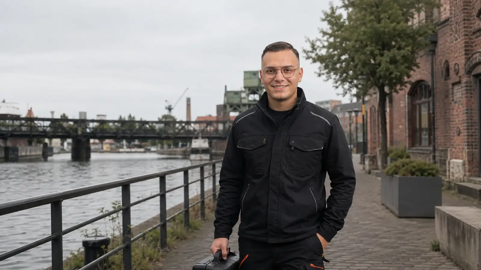 KI-generierte Szene mit Anis Ziani in einer Kulisse von Mülheim an der Ruhr