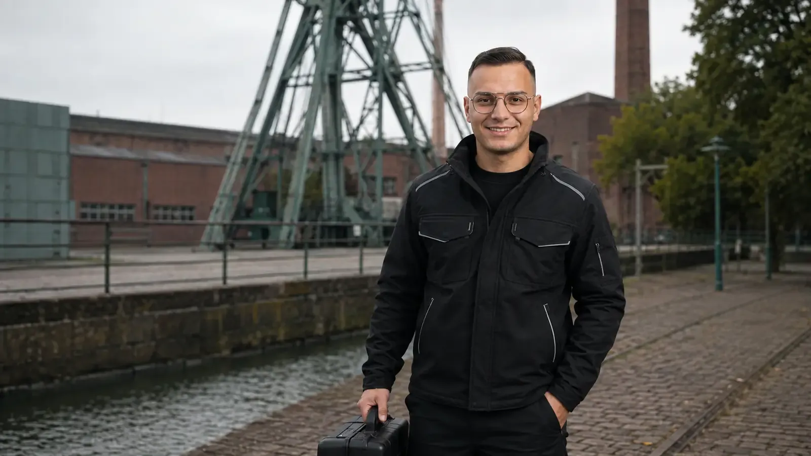 KI-generierte Szene mit Anis Ziani in einer Kulisse von Oberhausen