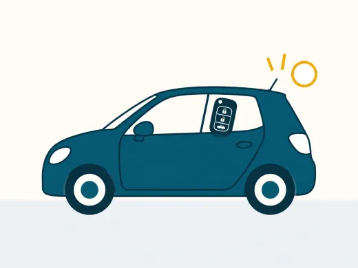 Illustration eines Autos mit eingeschlossenem Funkschlüssel