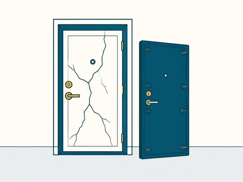 Illustration einer beschädigten und einer gesicherten Eingangstür