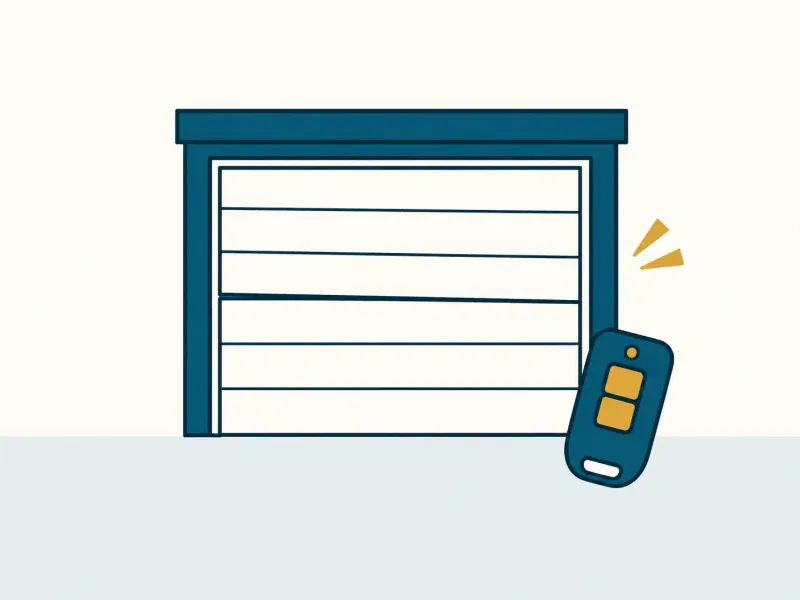Illustration eines blockierten Garagentors mit Funksender