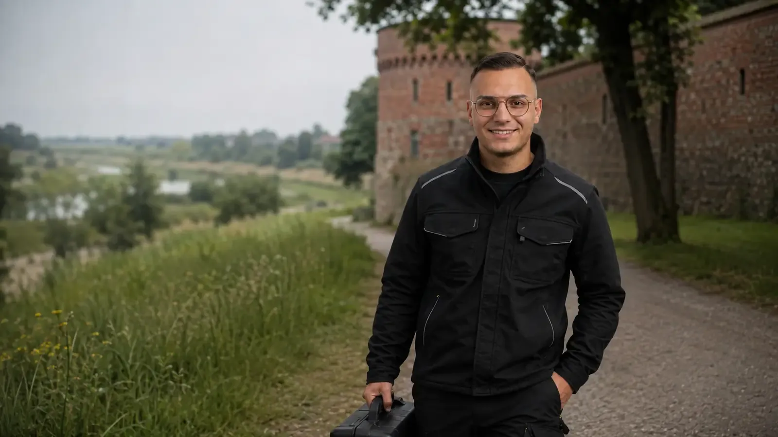 KI-generierte Szene mit Anis Ziani in einer Kulisse von Rheinberg