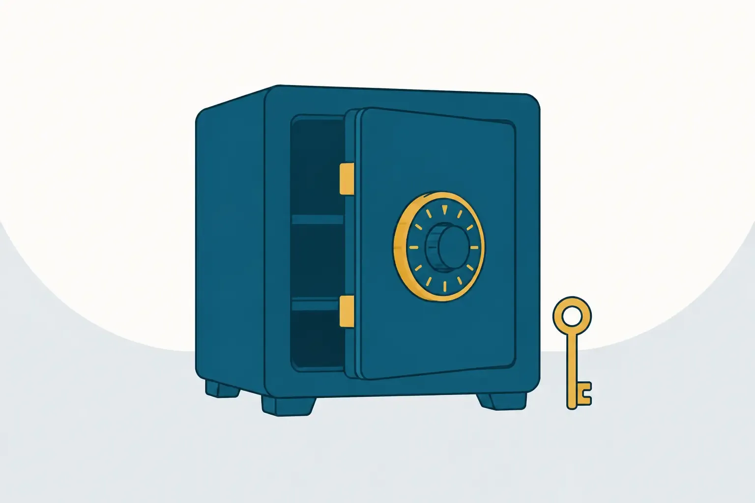Abstrakte Illustration eines geöffneten Tresors mit Schlüssel