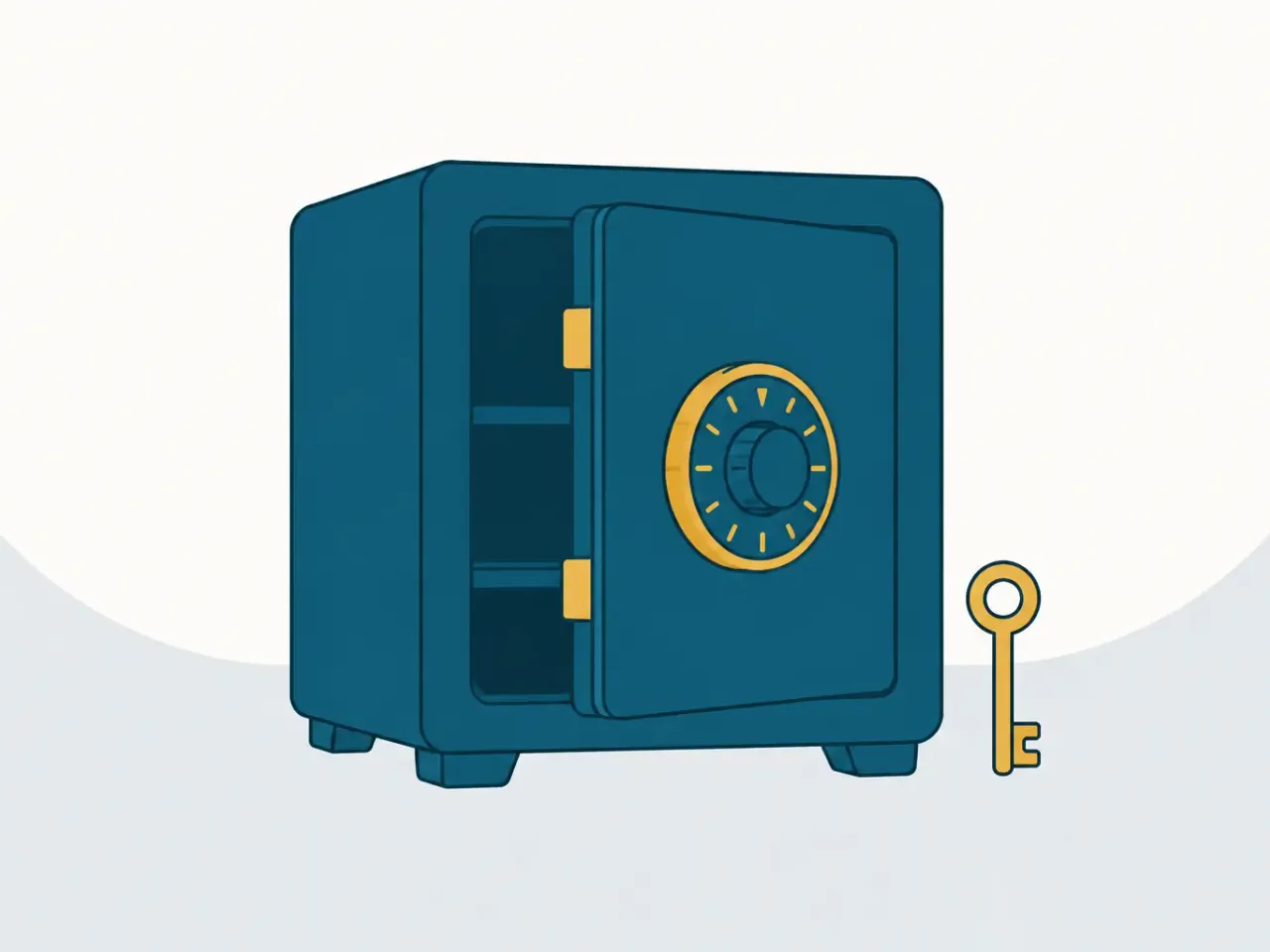 Illustration eines geöffneten Tresors mit Schlüssel