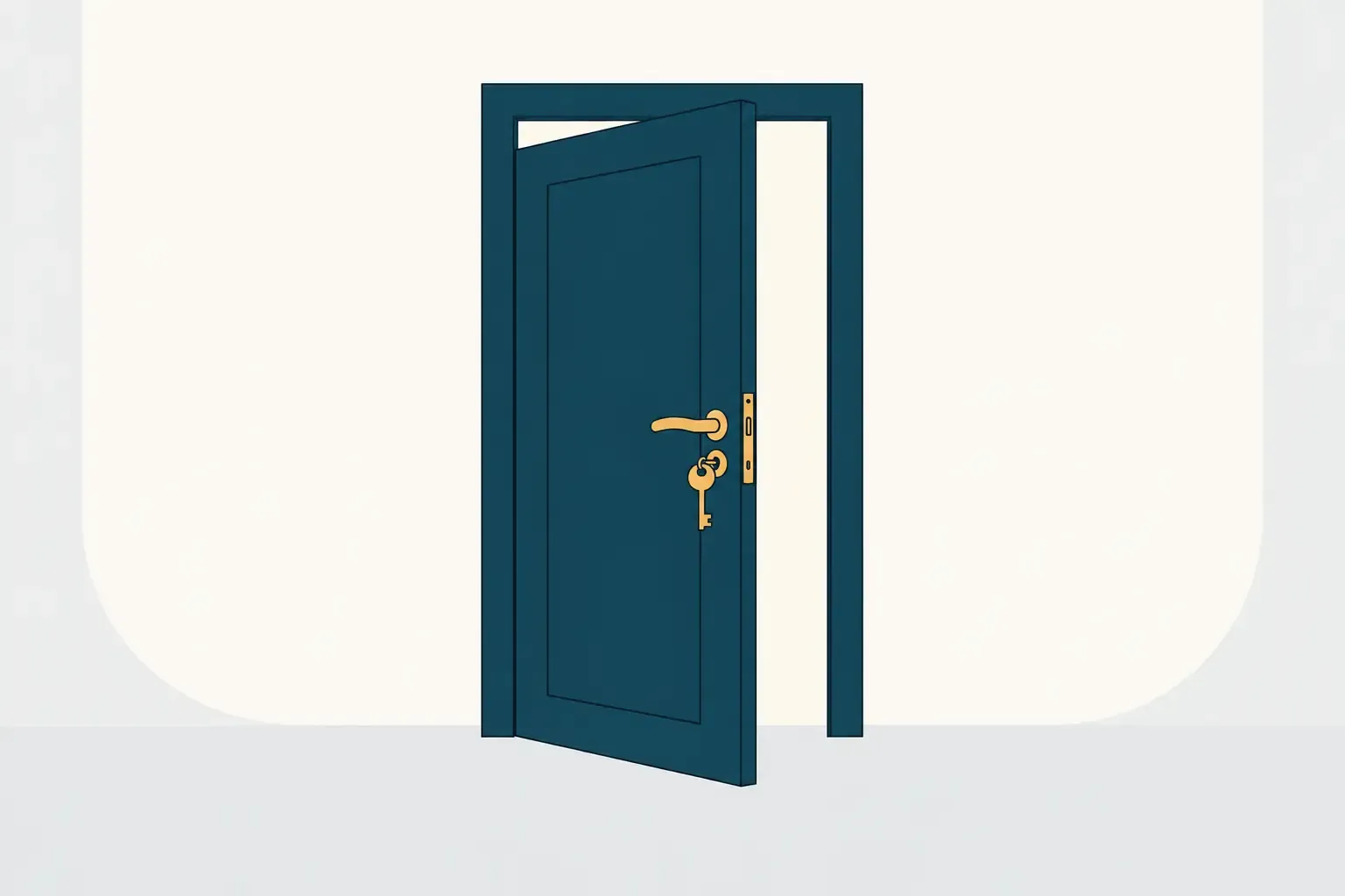 Abstrakte Illustration einer geöffneten Haustür mit Schlüssel