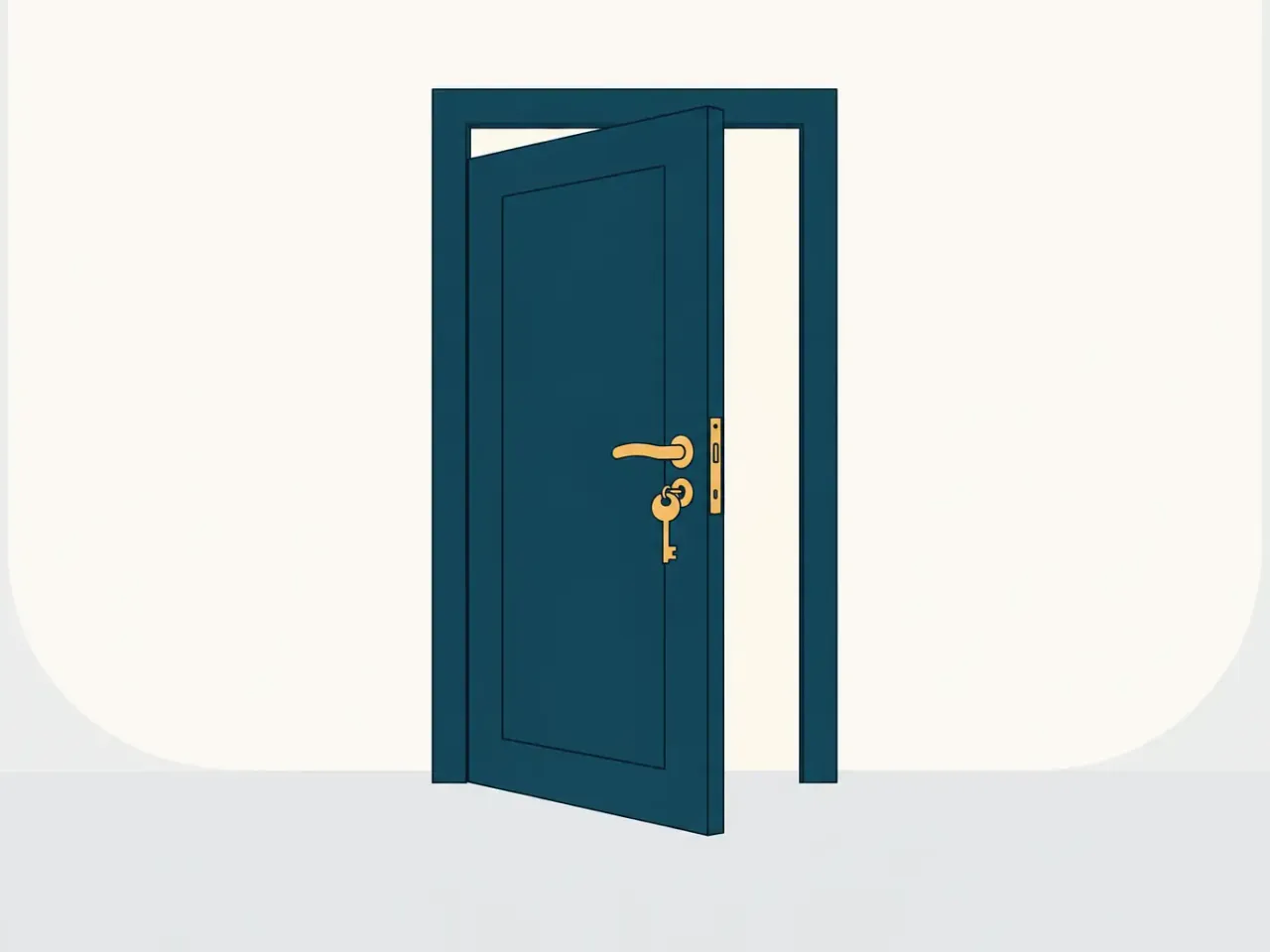 Illustration einer geöffneten Haustür mit Schlüssel