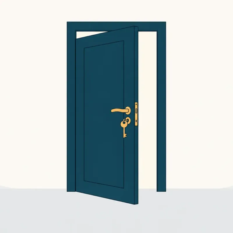 Illustration einer geöffneten Haustür mit Schlüssel