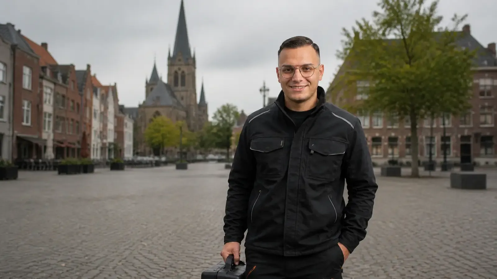 KI-generierte Szene mit Anis Ziani in einer Weseler Marktplatzkulisse